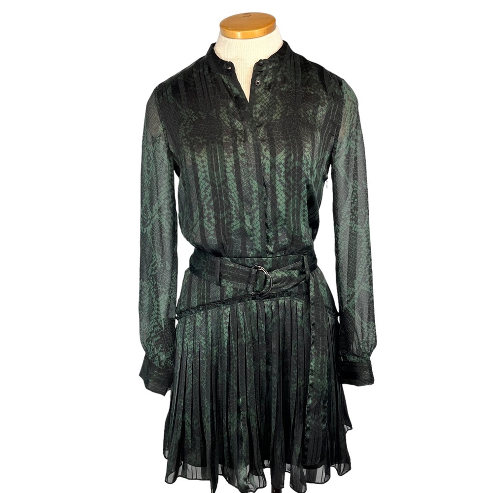 Reiss Gillian Snake Print Mini Dress in Black and Green Size 0